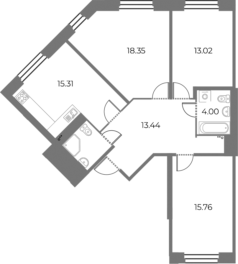 3-комнатная квартира 85.18 м², 2/10 эт., ЖК «Огни Залива»